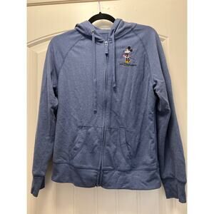 Disney Parks Zip Up Minnie Mouse Soft Long Sleeve‎ Hooded Sweatshirt Size S Blue
